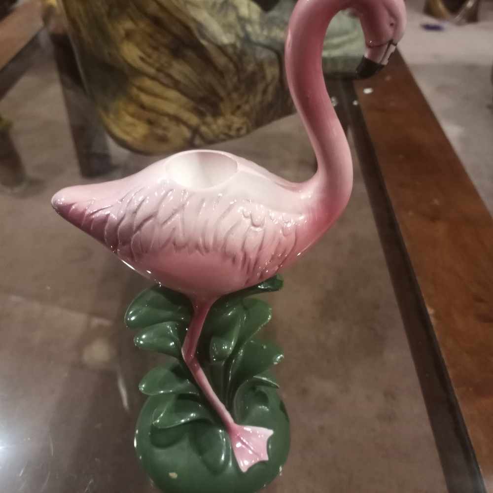 Pink Flamingo Candle Holder. Ceramic.